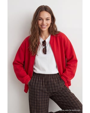 TRENDYOLMİLLA Damen Rot Einfarbig Lang Oversize Sweatshirts