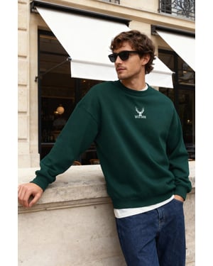 TRENDYOL MAN Herren Grün Animal-Print Lang Oversize Sweatshirts