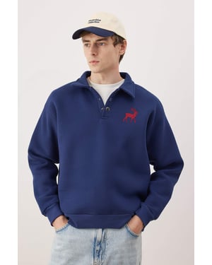 TRENDYOL MAN Herren Dunkelblau Einfarbig Lang Oversize Sweatshirts