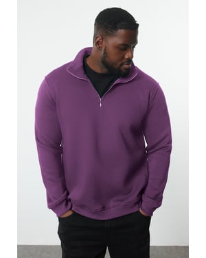 TRENDYOL MAN Herren Lila Einfarbig Lang Oversize Große Größen Sweatshirts