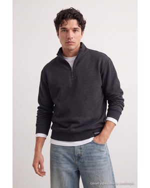 TRENDYOL MAN Herren Grau Slogan Lang Oversize Sweatshirts