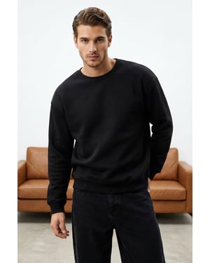TRENDYOL MAN Herren Schwarz Einfarbig Lang Oversize Sweatshirts
