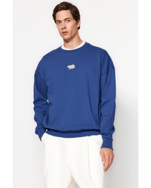 TRENDYOL MAN Herren Dunkelblau Einfarbig Lang Oversize Sweatshirts