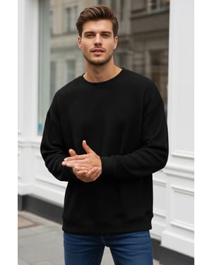 TRENDYOL MAN Herren Schwarz Einfarbig Lang Oversize Sweatshirts