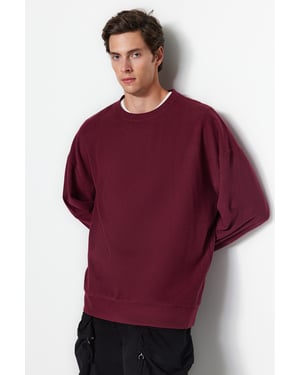 TRENDYOL MAN Herren Bordeaux Einfarbig Lang Oversize Sweatshirts