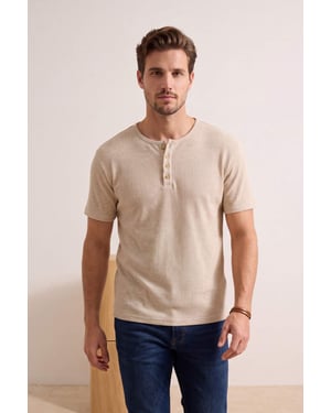 TRENDYOL MAN Herren Beige Einfarbig Kurz Regular Fit T-Shirts
