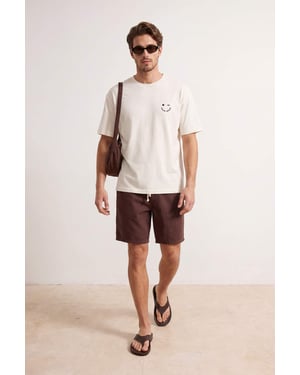TRENDYOL MAN Herren Ecru Slogan Kurz Oversize T-Shirts