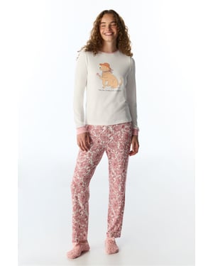 Kırık Countryside Dog Pattern Langarm-Pyjamaoberteil