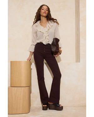 TRENDYOLMİLLA Damen Braun Einfarbig Flare Hohe Taille Jeans