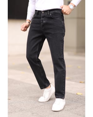 TRENDYOL MAN Herren Schwarz Einfarbig Boyfriend Normale Taille Jeans