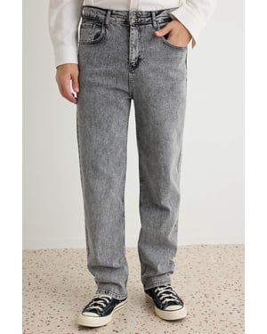 TRENDYOL MAN Herren Grau Einfarbig Baggy Normale Taille Jeans