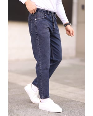 TRENDYOL MAN Herren Dunkelblau Einfarbig Boyfriend Normale Taille Jeans