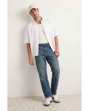 TRENDYOL MAN Herren Dunkelblau Einfarbig Baggy Normale Taille Jeans