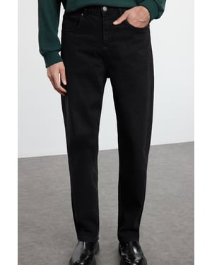 TRENDYOL MAN Herren Schwarz Einfarbig Baggy Normale Taille Jeans