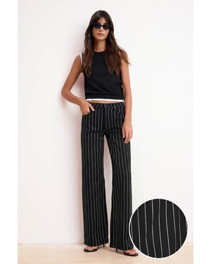 TRENDYOLMİLLA Damen Schwarz Gestreift Weites Bein Hohe Taille Jeans