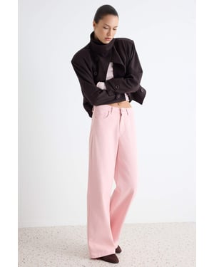 TRENDYOLMİLLA Damen Rosa Einfarbig Weites Bein Hohe Taille Jeans