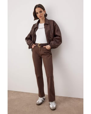 TRENDYOLMİLLA Damen Braun Einfarbig Gerade Hohe Taille Jeans