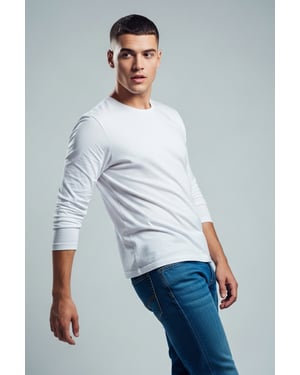 TRENDYOL MAN Herren Weiß Einfarbig Lang Regular Fit T-Shirts