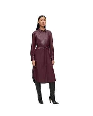 Boss - "Dibanora" Midi Hemd Kleid für Damen, Mit Kragen (Rot)