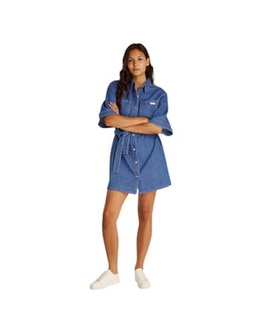 Calvin Klein - Mini Shirt Dress für Damen, Mit Kragen, Denim, Kastig (Mittelblau)