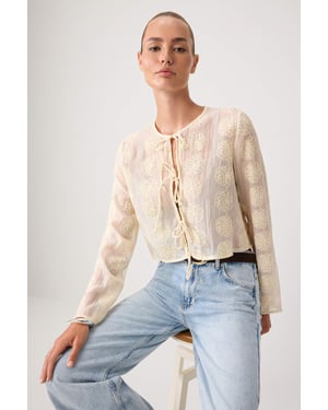 TRENDYOLMİLLA Damen Gelb Geblümt Lang Regular Fit Blusen