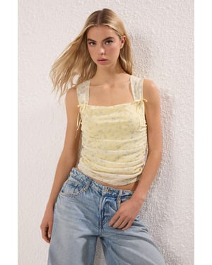 TRENDYOLMİLLA Damen Dunkelblau Animal-Print Lang Tailliert Blusen