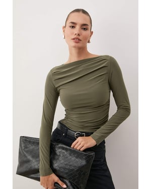 TRENDYOLMİLLA Damen Khaki Einfarbig Lang Tailliert Blusen