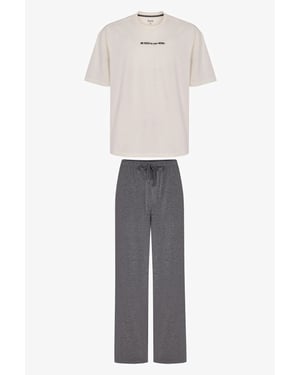 Penti Modern Stone Herren-Pyjama-Set mit Oversize-Passform und kurzen Ärmeln