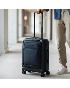 Hybrid-Handgepäckkoffer ABS+PU Schwarz 57x37x25 cm, 8 Rollen, Fronttasche