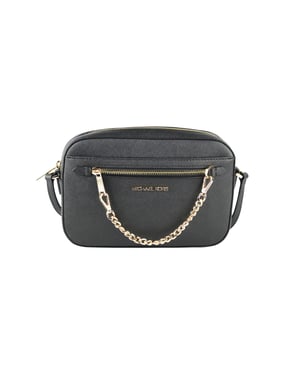 Michael Kors Women's Jet Set Item Large East West Saffiano leather Zip Chain Crossbody Handbag (Black Solid/Gold)