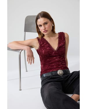 TRENDYOLMİLLA Damen Bordeaux Geblümt Ärmellos Tailliert Blusen