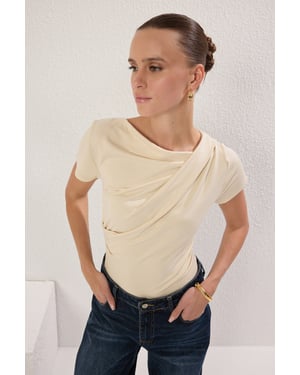 TRENDYOLMİLLA Damen Grau Einfarbig Kurz Tailliert Blusen