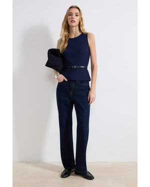 TRENDYOLMİLLA Damen Dunkelblau Einfarbig Ärmellos Tailliert Blusen