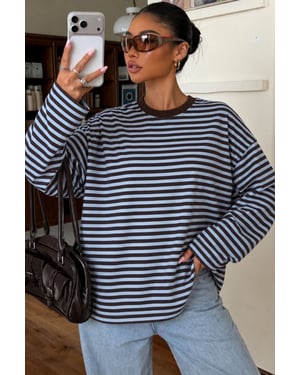 Bipantolon Damen Oversized Sweatshirt mit Streifen und Rundhalsausschnitt