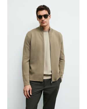 LUFIAN Herren Strickjacke mit Stehkragen und Zwei-Wege-Reißverschluss