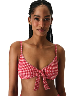 Paulina Triangel-Bikinioberteil mit Knoten, Karomuster und Struktur
