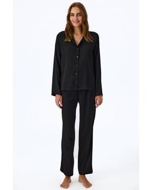Penti Fleur Satin-Schlangenprint-Langarmshirt-Hose-Pyjama-Set