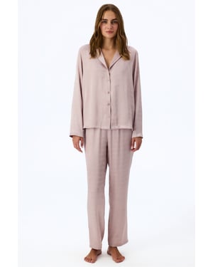 Pastel Romantic Satin Slogan-Muster Langarmshirt-Hosen-Pyjama-Set