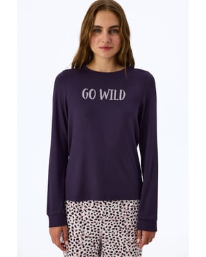 Midnight Mood Pyjama-Oberteil mit Slogan-Print, langen Ärmeln