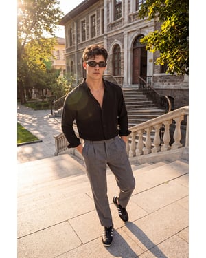 TRENDYOL MAN Herren Schwarz Einfarbig Lang Regular Fit Hemden