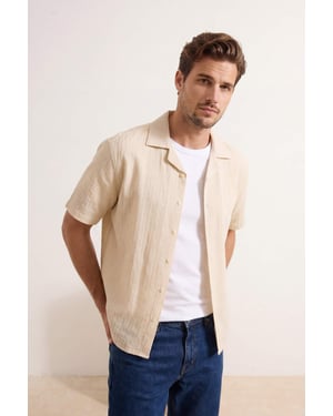 TRENDYOL MAN Herren Ecru Strukturiert Kurz Oversize Hemden