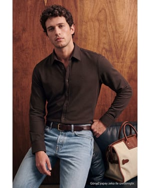TRENDYOL MAN Herren Braun Einfarbig Lang Regular Fit Hemden