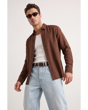 TRENDYOL MAN Herren Braun Einfarbig Lang Regular Fit Hemden