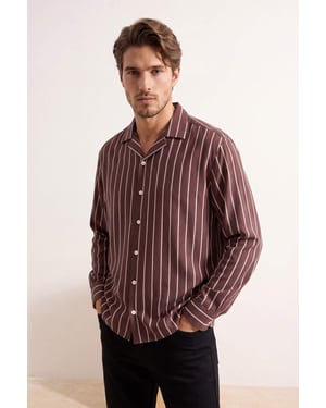 TRENDYOL MAN Herren Braun Gestreift Lang Oversize Hemden