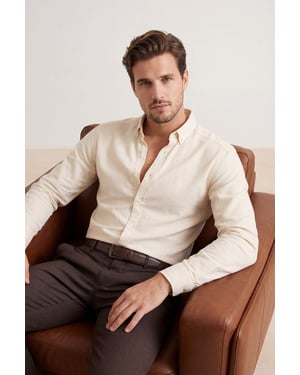 TRENDYOL MAN Herren Beige Einfarbig Lang Regular Fit Hemden