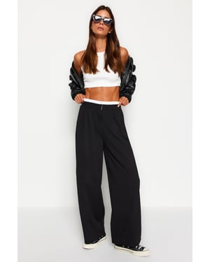 TRENDYOLMİLLA Damen Schwarz Einfarbig Weites Bein Hohe Taille Hosen