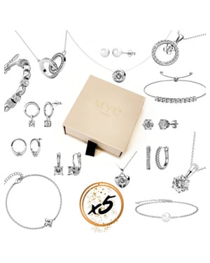 5 Überraschungsjuwelen in einer Geschenkbox - Silber und Kristall