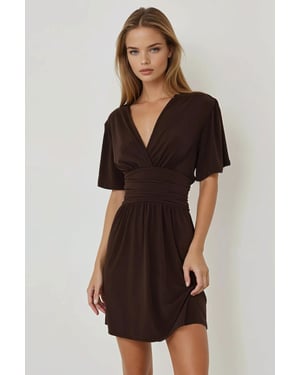 V-Ausschnitt Kurzarm Mini-Kleid