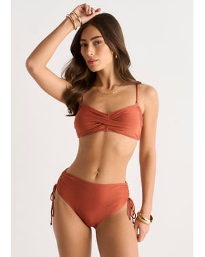 Bikini-Oberteil in Rostrot-Metallic mit Zopfmuster