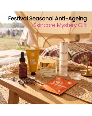 Skin Research Überraschungsbox mit Anti-Aging-Hautpflege und Beauty-Produkten für die Festivalsaison
